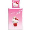 Herding Set di Biancheria da Letto, Hello Kitty, Federa 80 x 80 cm con Design Reversibile, Copripiumino 135 x 200 cm con Cerniera, 100% Cotone/Renforcé
