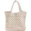 Hsthe Sea Borsa da spiaggia in paglia, borsa a tracolla da donna, estiva, da donna, per tessere, secchio, borsa a secchiello in rafia, borsa a tracolla casual per viaggi, shopping ianco crema, L