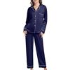 SHCNSJC Pigiama Seta Donna Pigiama Lungo da Donna, Pigiami Due Pezzi Donna Manica Lunga con Bottoni, Pigiama da Donna in Raso, Pigiama Donna Invernale, Set Pigiama da Notte S-XXL