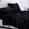 Jemiipee Completo Lenzuola Raso Matrimoniale Tinta Unita 180x200x36 cm - Lenzuola Sotto con Angoli Matrimoniali, Lenzuolo Sopra, 2 Federe - Biancheria da Letto Satin 4 Pezzi - Nero
