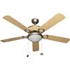 Bastilipo - FORMENTERA, ventilatore da soffitto 132 cm, nichel satinato e pino, 60 W, 5 pale, luce