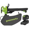 GREENWORKS Soffiatore Elettrico Aspiratore Foglie Aspirafoglie da giardino con funzione Trituratore 396 km/h - GD48BVIIK4 KIT