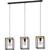 Eglo lampada a sospensione Libertad, luce a sospensione con 3 luci da sala da pranzo, metallo nero e legno naturale, lampada a sospensione su tavolo, attacco E27
