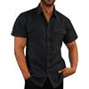 PADOLA Camicia in Lino Uomo Workwear Camicie con Collo Botton-Down e Doppie Tasche Maniche Corte Slim Fit Casual Estivo(XXL,Nero)