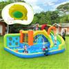 Seyakany Castello Gonfiabile, Parco Acquatico Multifunzionale + Parco Trampolino per Bambini, Scivolo Acquatico, Muro di Lancer, Cestino da Basket, Parete da Arrampicata, Inclusi Soffiatore da 450 W