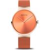BERING 14539-565 Orologio unisex al quarzo, orologio da polso con cassa in acciaio inossidabile color oro rosa da 39 mm e quadrante arancione, cinturino in maglia milanese, vetro zaffiro, 5 ATM