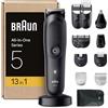 Braun Rifinitore All-in-One Series 5, Rasoio Elettrico Barba E Capelli 13In1, Taglia Peli Naso E Orecchie, Macchinetta Per Capelli, Lama ProBlade, Tecnologia AutoSense, Wet&Dry, AIO5565, Nero