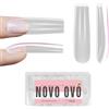 NOVO OVO Punta per unghie quadrata XXL scolpita per letti ungueali curvi, unghie finte lunghe extra spesse, a pressione, copertura completa, in gel morbido, per kit acrilico, trasparente x 15 misure