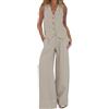 MASUCOR Abito in Lino da Donna Elegante per il Tempo Libero Completo Estivo in Lino in Due Pezzi Blazer Senza Maniche Gilet e Pantaloni con Scollo a V Completo in 2 Pezzi Tailleur Casual Tinta Unita(Beige,XXL