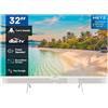 32MTE7000Z Smart TV 32" HD, Televisione Google Portatile, Design Slim Bianco Con