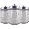 MA MAISON Set 3 Barattoli In Vetro con Coperchio 800 cc - Tris di Contenitori, Sale Grosso, Sale Fino, Caffè, Zucchero, da Cucina, Alimenti - Scritte Decorato e Colorato (Beige | Righe | 800 cc)