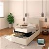 Baldiflex Letto Singolo con Contenitore Modello Licia in Ecopelle, Rete a Doghe, per Materassi Singoli 80x200 cm, Testiera Finemente Imbottita, Colore White