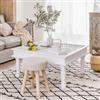 DEGHI Pouf rotondo 31 cm in tessuto a maglia beige e gambe in legno di pino