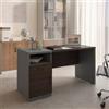 DEGHI Scrivania 140x60 cm in legno noce e grigio con cassettiera integrata e soft close - Lenox