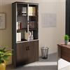 DEGHI Libreria 80x200h cm in legno noce e grigio con 2 ante in legno e 2 ante in vetro soft close e serratura - Lenox