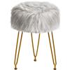 IBUYKE Faux Fur Vanity Sgabello Sedia, Sgabello di trucco peloso ottomano, seduta imbottita morbida, sgabelli rotondi poggiapiedi con 4 gambe in metallo, per ingresso camera da letto, grigio LG-32G