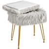 IBUYKE rettangolare Faux Fur Vanity Sgabello con stoccaggio, poltrona di trucco pelosa ottomano, seduta imbottita morbida, sgabelli rotondi poggiapiedi con 4 gambe in metallo, grigio WBD022G