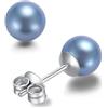 YAMI Orecchini a stuzzicadenti Akoya blu giri perle, 925 sterling silver ipoallergenico, 7-7,5mm, design classico ed elegante, regalo perfetto per le donne