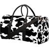 GeMeFv Borsone da viaggio in pelle di mucca animale, borsa sportiva a pois neri, borsa da palestra pieghevole, borsa per la notte, borsa da viaggio per donne e uomini, Pelle di mucca animale, 17.4(L) x