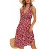 HUXRAKV Vestito Estivo da Donna Abito Floreale Senza Maniche con Scollo a V con Tasca per Vacanze Casual, 35-Rosso 2, M