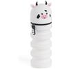 Back2Fun - Astuccio scuola 2 in 1 estensibile in silicone morbido, Portapenne retrattile con chiusura a zip, Design kawaii mucca