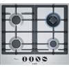 Bosch PCH6A5B90 Serie 6, Piano cottura a gas, FlameSelect: regolazione con nove livelli di potenza predefiniti, WOK, griglie in ghisa, Acciaio, 60 cm