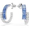 Swarovski Matrix Orecchini a Cerchio, Gioielli con Zirconia Trasparenti e Blu Swarovski, Pietre Scintillanti a Taglio Misto, Placcatura in Tonalità Rodio, 3 x 1 cm, peso (singolo orecchino) 5,12 g