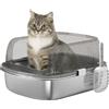 PawHut Lettiera per Gatti Coperta Chiusa con Vassoio in Acciaio Inox Pareti Alte Paletta e Area per Caduta di Sabbia Grigio | Aosom Italy