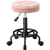 HOMCOM Rollhocker regolabile in altezza Drehhocker 55-66 cm Lavoro Rotelle girevoli 360° Ø50 x 50-66 cm Rosa | Aosom Italy