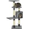 PawHut Rascador per Gatti Altezza 116 cm Albero per Gatti con Pali di Sisal Cuccia Piattaforme e Giocattoli Grigio Scuro | Aosom Italy