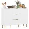 HOMCOM Buffet mobile da cucina con 3 cassetti, ripiani regolabili, armadi a pannelli a coste, 120 x 40 x 90 cm, bianco | Aosom Italy