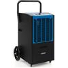 GYMAX Deumidificatore Commerciale da 66L per Casa 418m², Deumidificatore Industriale con Timer 24H, Pompa, Tubo, Deumidificatore Portatile con 4 Ruote per Cantina, Magazzino (Blu)