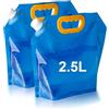 Ruayia 2 taniche per acqua pieghevoli, 2,5 l, contenitore pieghevole per acqua potabile con maniglia, contenitore per acqua con coperchio denso, per attività all'aperto, campeggio, escursioni, picnic