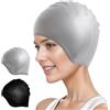 DIELOVEHUA Cuffia da Nuoto 3D Protezione, 2 Pezzi Cuffie da Nuoto in Silicone, Vestibilità Confortevole, Antiscivolo Impermeabile per Capelli Lunghi, per Uomo e Donna (Grigio, Nero)