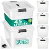 BAKAJI Set 4 Contenitori con Coperchio per Vesiti in Plastica con Ruote, Portaoggetti Impilabile per Stoccaggio Vestiti, Scatole per armadio, Giocattoli, Libri, Salvaspazio (4 x 45 Lt Alto)