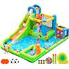 FBSPORT Castello Gonfiabile con Ventilatore 480 x 370 x 210 cm, Scivolo, Trampolino, Piscina, Parete da Arrampicata, Cannone ad Acqua, Basket, Cerchio, Tema Acquatico per Bambini 3-12 Anni