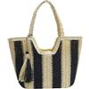 Long Keeper Borsa da Spiaggia di Paglia Donne Bohémien Tote Borsa Estiva Nappa Borsa a Tracolla Borsetta Boho per Viaggi Vacanze Shopping Picnic (Nero)