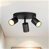 LVWIT Faretti LED da Soffitto Orientabili Nero,Faretto LED Interno con 3 Luci in Alluminio GU10, Orbicolare Base, Faretti da Soffitto Moderna Industriali per Barra, Salotto, Cucina (Senza Lampadina)