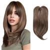 XFSRG Extension Capelli Veri Clip Topper Senza Frangia Umani Toupet Capelli Lisci Naturali per Donne con Capelli Diradati o Capelli Grigi (05-4 Marrone)