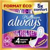 Always Platinum - Asciugamani igienici con alette Secure Notte, misura 4, flusso ad Abbondanti in formato Eco, 56 tasche singole (4 x 14), 5 dimensioni di comfort