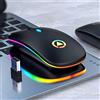 Tenglang Mouse Wireless Ricaricabile LED colorato A2 Slim 2.4GHz Mouse Wireless Silenzioso con Ricevitore USB Mouse USB Ricaricabile RGB per PC Laptop (Black)