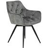 Hela Tische, Florentina 1 poltroncina da cucina/sala da pranzo con braccioli, rivestimento vintage in colore grigio antracite, gambe in metallo nero, girevole a 360°