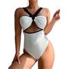 XUANFXPJ Costume da bagno intero da donna contenitivo for la pancia, bianco e nero, con bretelle patchwork, traforato, vestibilità aderente, costumi da bagno alla moda, senza schienale, abbigliamento da spiagg