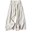 Generic Pantaloni estivi in cotone e lino da donna, con elastico a vita alta, con coulisse, comodi, a gamba larga, vestibilità ampia, pantaloni a palazzo con tasche, per vacanze al mare, Beige, M