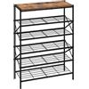 IBUYKE Scarpiera a 6 Ripiani per 24 Paia di Scarpe, Rustico Marrone TXJ016H | Grande Capacità, Scaffale Portascarpe in Metallo con Ripiano in Legno, Salvaspazio, per Ingresso Soggiorno, 71 x 28 x 96.5cm