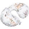 Medi Partners Cuscini da Viaggio Bambini Cuscino per Collo Seggiolino Auto - 100% Cotone Minky Bambino Poggiatesta Cervicale Testa Neonato Aereo Pillow (Cervo in foglie con Minky grigio)