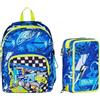 VARZI Seven School Pack Skate Boy SJ Ever SJ Gang: Zaino Doppio Scomparto + Astuccio Triplo 3 Zip Completo 45 Pezzi 1956