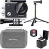 AKASO V50 X Fotocamera Sport Kit di Asta Selfie- Include 20 MP Camera Sport 4K Impermeabile 30 FPS con treppiede Selfie Stick da 60 cm per Action Camera Sportiva, Borsa di immagazzinaggio, 2 batterie