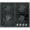 Generico Piano Cottura Cucina Gas in Vetro Nero 4 Fuochi, Griglie in Ghisa, 60x51 cm (INCASSO 56x48), VETRO NERO, FOSTER 7041632