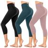 FuelMeFoot 3/4 Leggins Capri Vita Alta Donna, Sportivi Vita Alta Anticellulite Pantaloni, per Sport, Fitness,Pilates,Yoga, Allenamento, Corsae, Palestra.B2-Nero/Grigio Scuro/Navy S/M